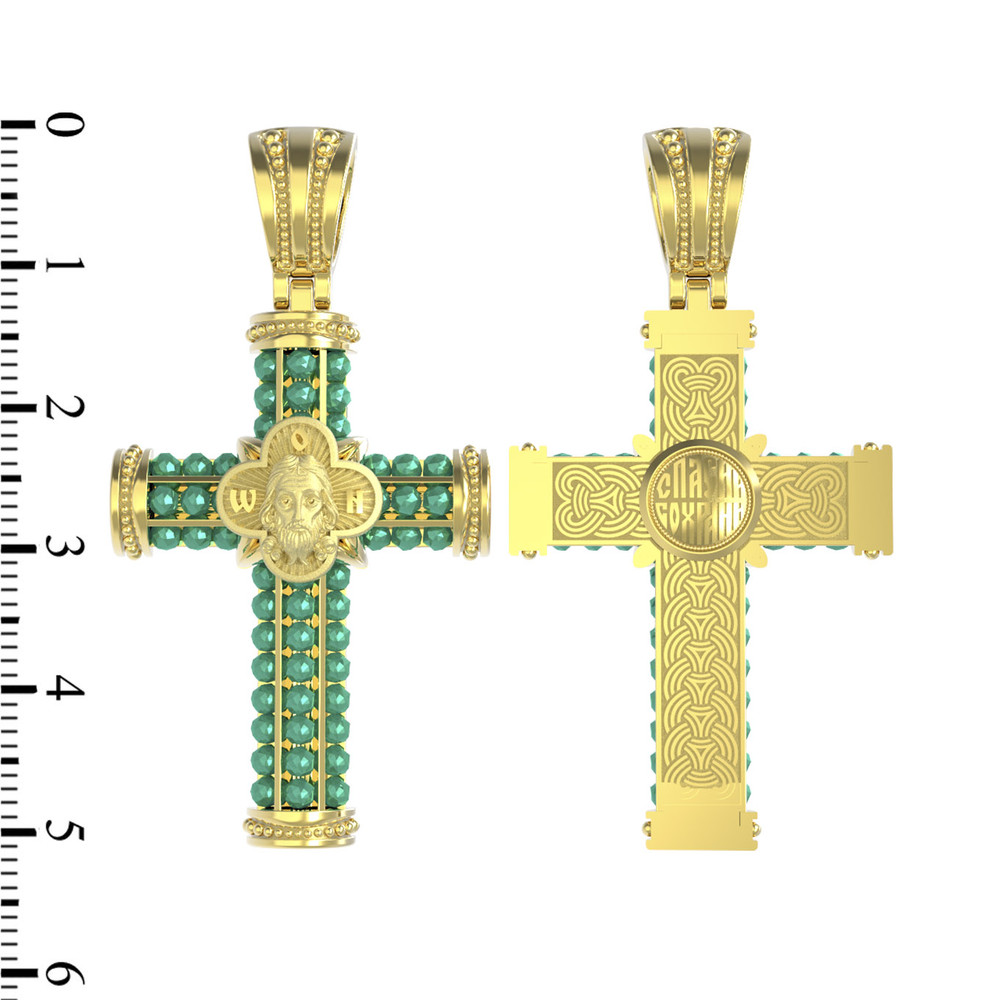Крест из лимонного золота 585 пробы c хризопразом