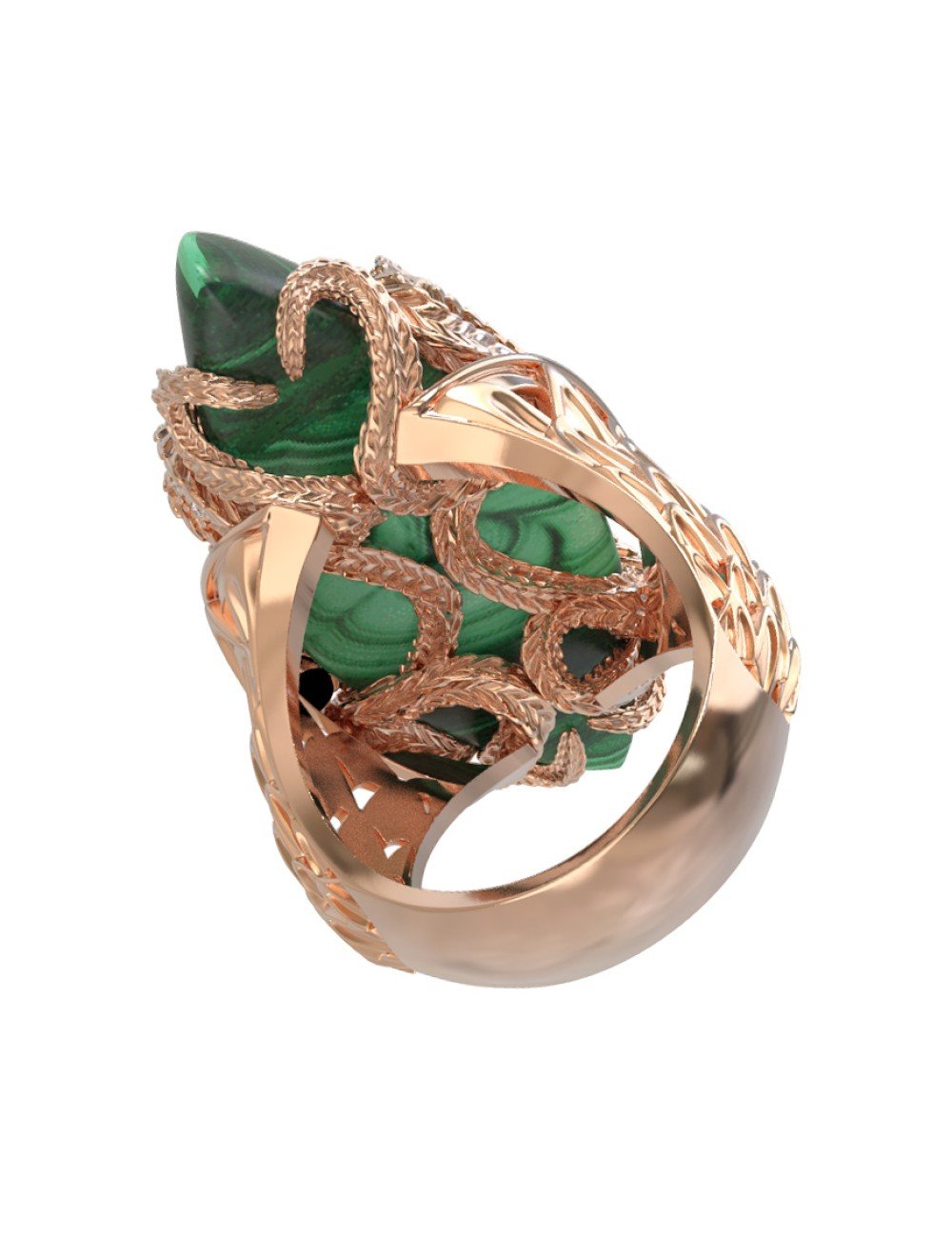 Кольцо из золота c бриллиантами и малахитом