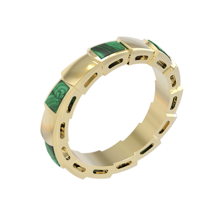 Кольцо из лимонного золота 585 пробы c малахитом