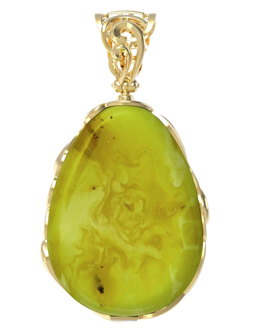 Подвеска из лимонного золота c росписным янтарём