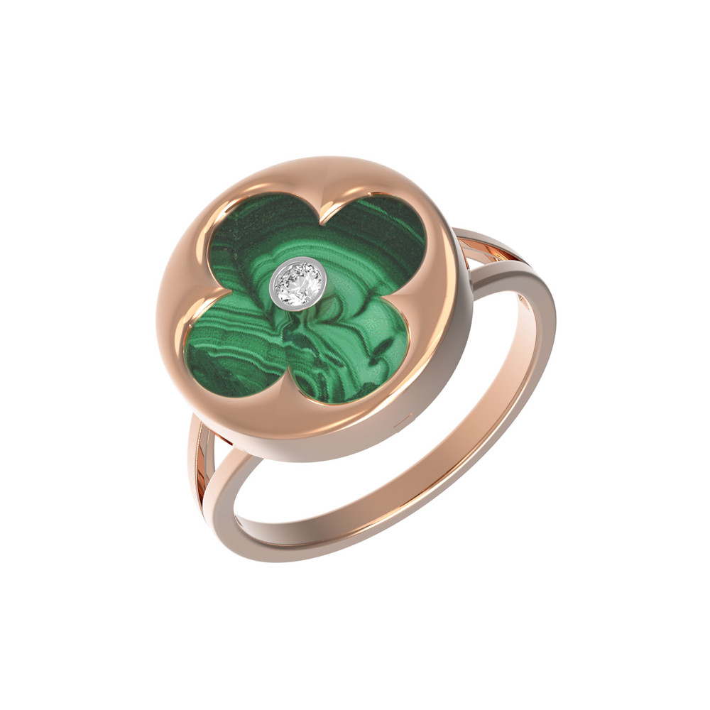 Кольцо из красного золота 585 пробы c бриллиантами и малахитом