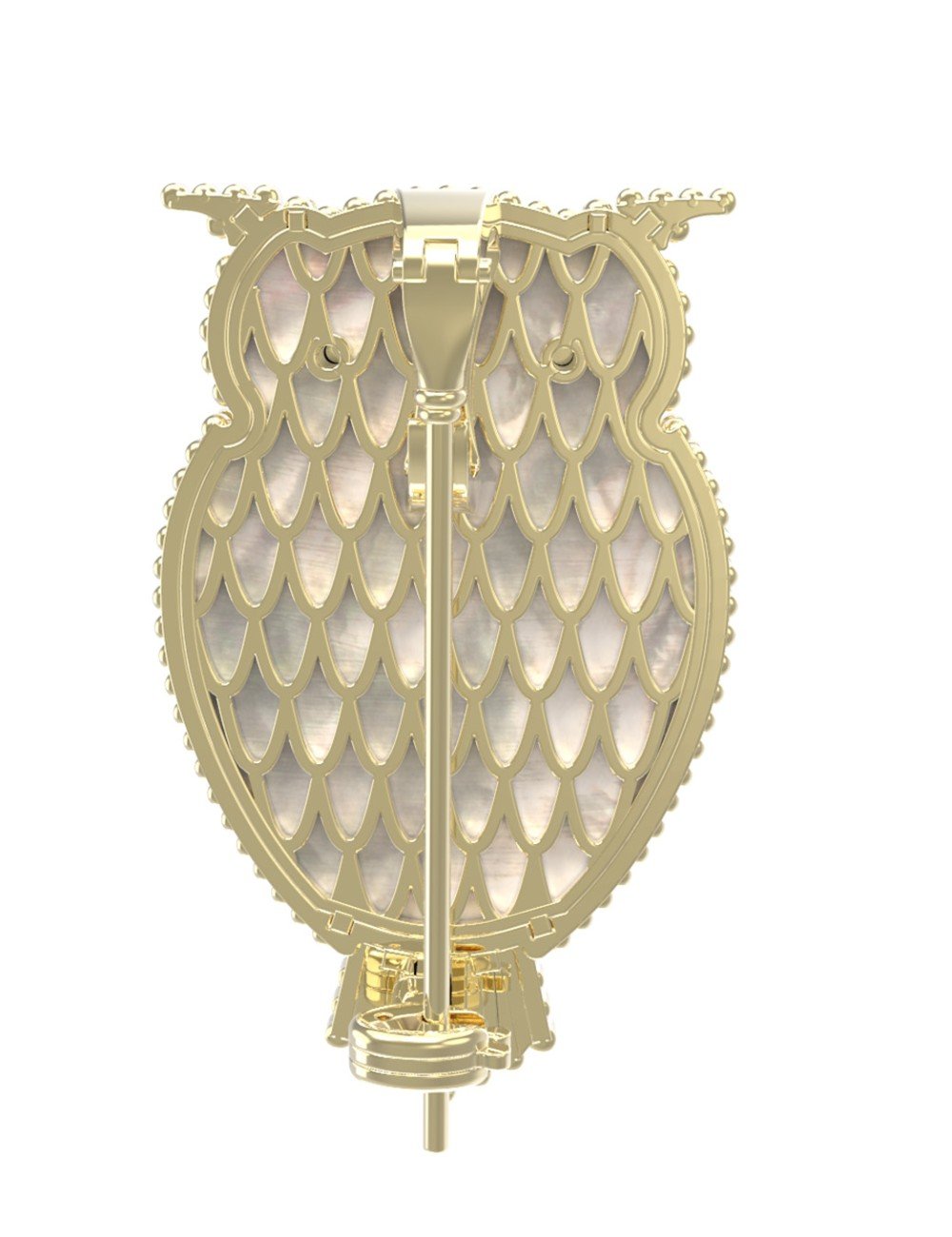 Брошь из лимонного золота c эмалью, ониксом и перламутром