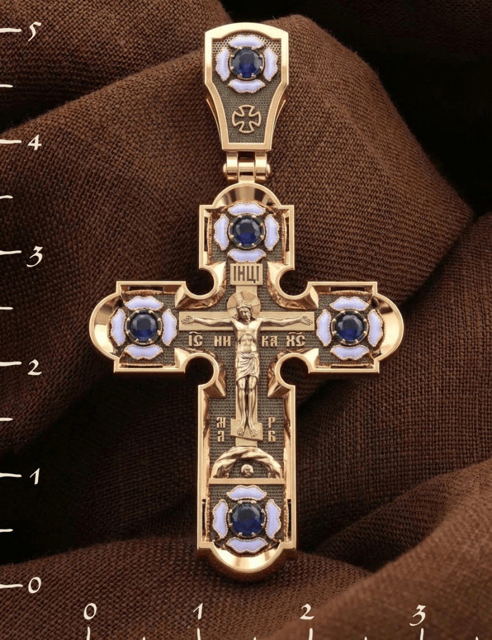 Крест из золота c эмалью и сапфиром