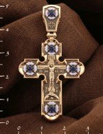 Крест из золота c эмалью и сапфиром
