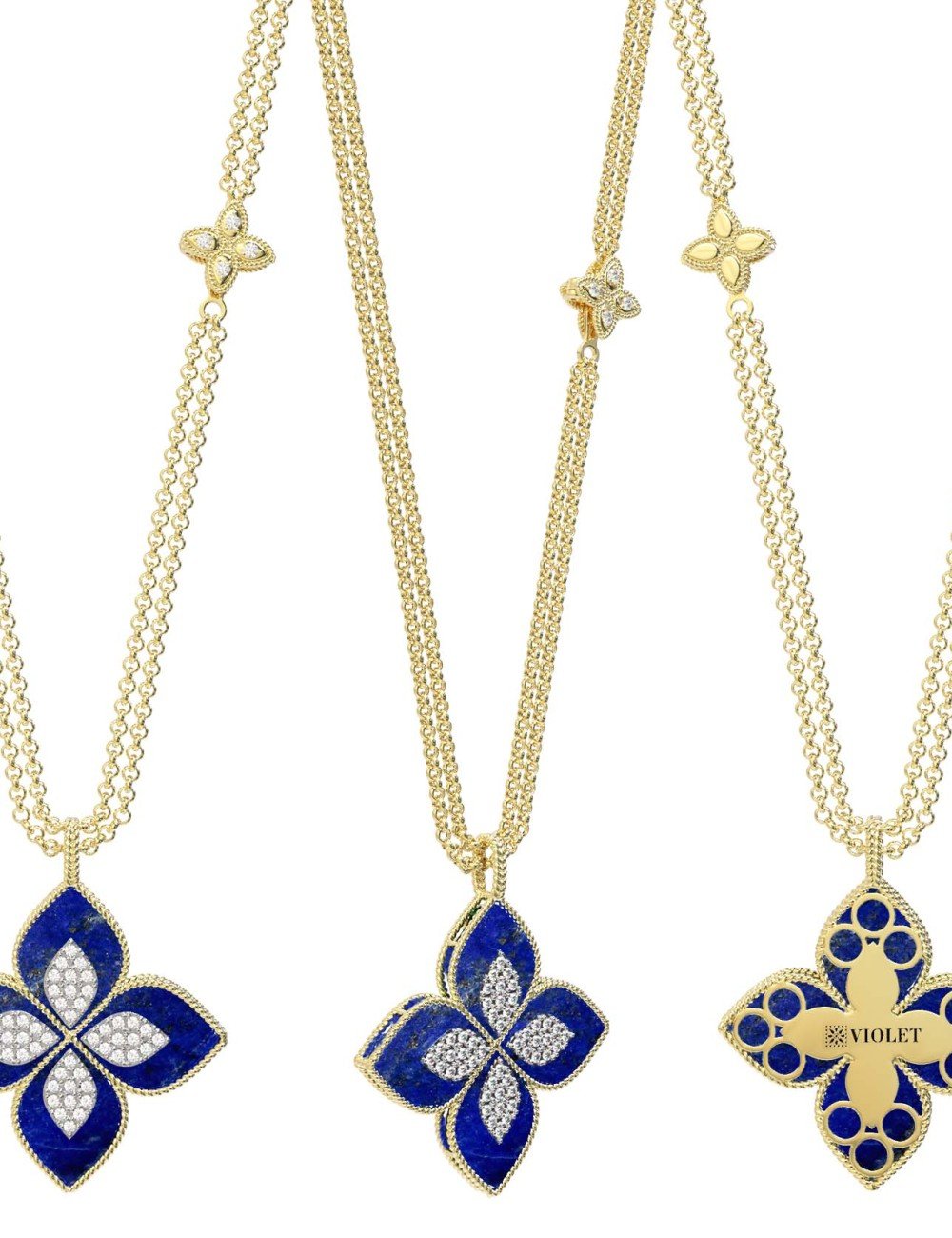 Колье из лимонного золота c бриллиантами и лазуритом