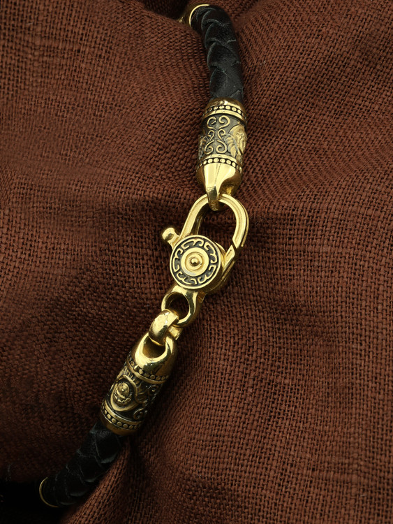 Браслет-шнурок из лимонного золота 585 пробы c кожаным шнурком