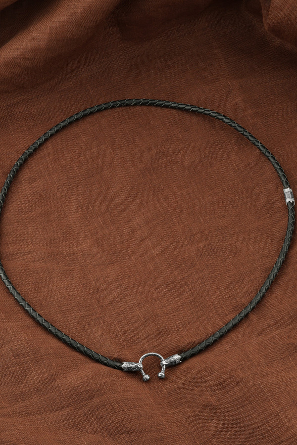 Цепь-шнурок кожа из белого золота 585 пробы