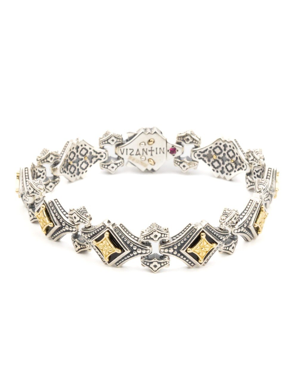 Браслет из серебра и золота c ониксом и рубином