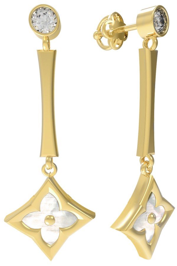 Серьги из лимонного золота c фианитом и перламутром