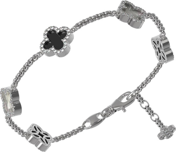 Браслет из белого золота 585 пробы c бриллиантами, ониксом и перламутром