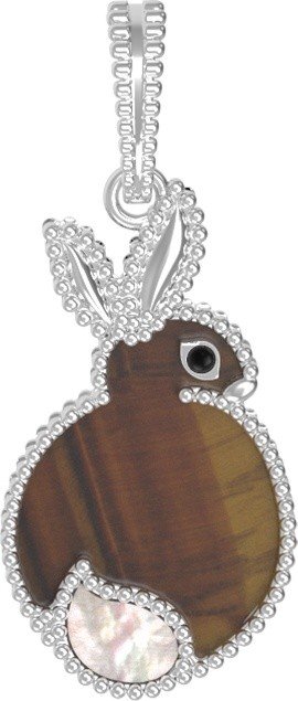 Подвеска из белого золота c эмалью, тигровым глазом и перламутром