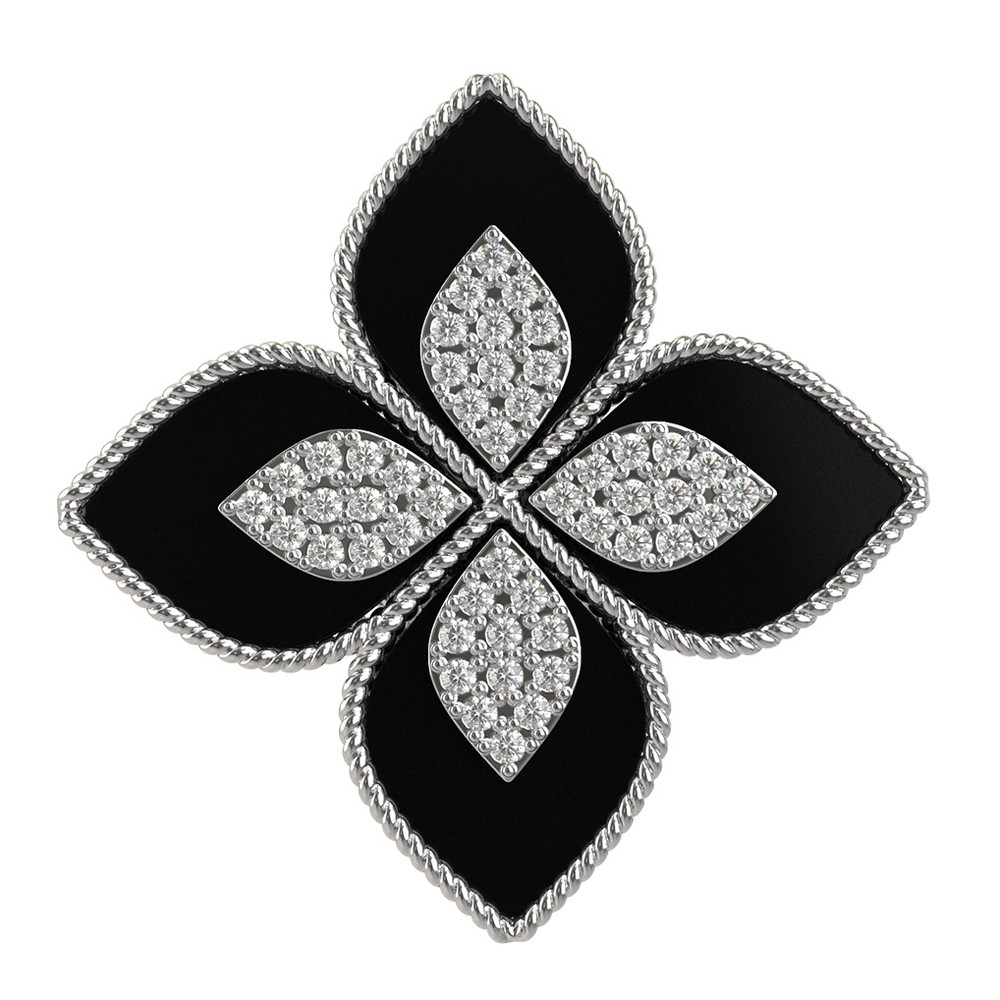 Кольцо из белого золота 585 пробы c бриллиантами и ониксом