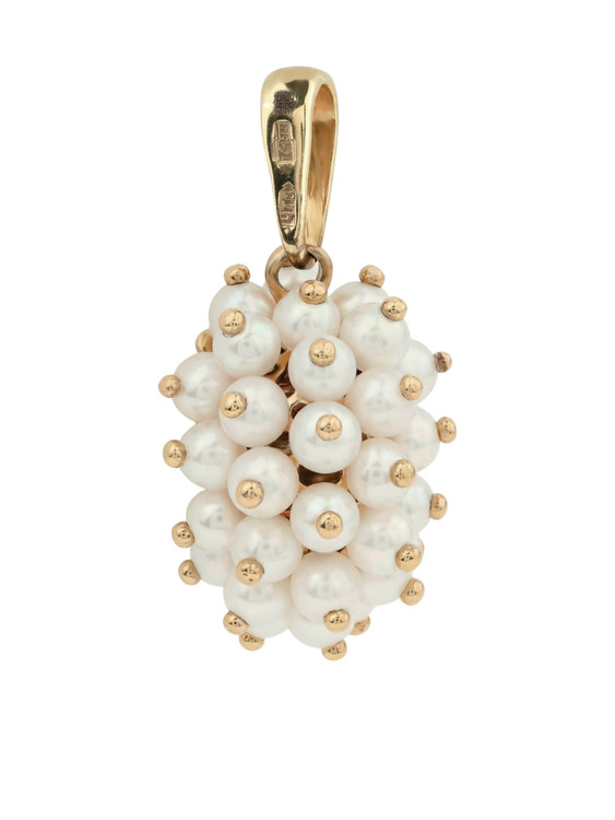 Подвеска из красного золота 585 пробы c эмалью и жемчугом