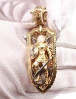 Образок из лимонного золота c эмалью и бивнем мамонта