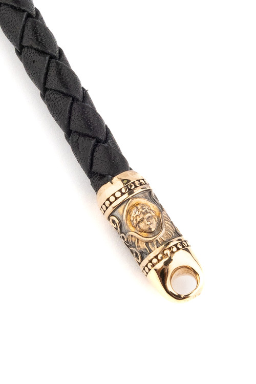 Браслет-шнурок из красного золота 585 пробы c кожаным шнурком