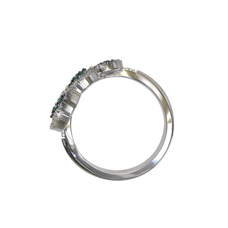 Кольцо из белого золота 585 пробы c бриллиантами, сапфиром и изумрудом