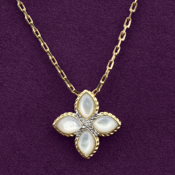 Колье из лимонного золота 585 пробы c бриллиантами и перламутром