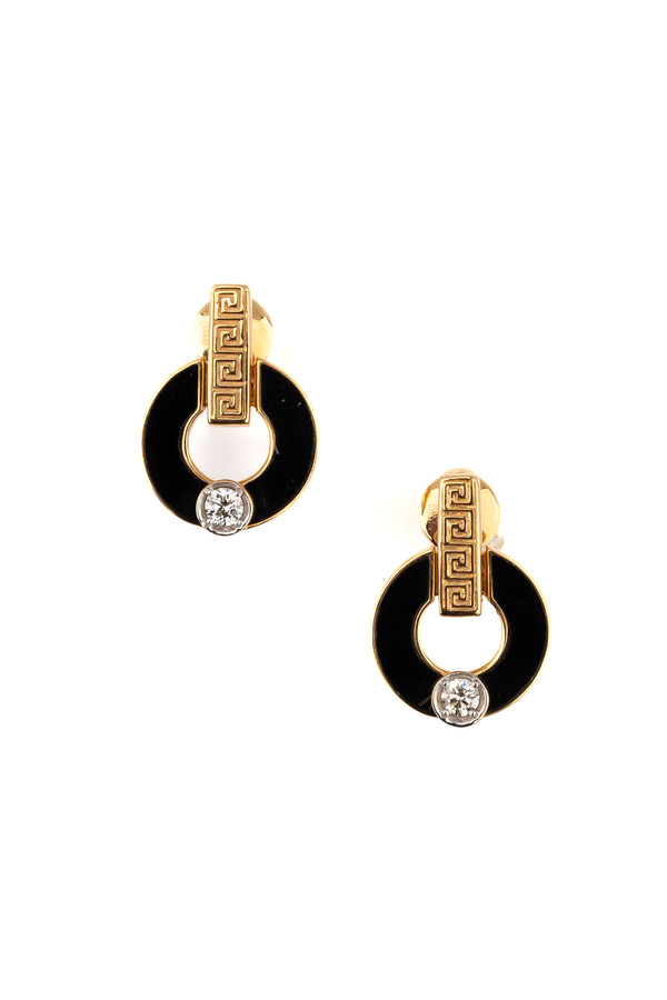 Серьги из красного золота 585 пробы c бриллиантами и ониксом