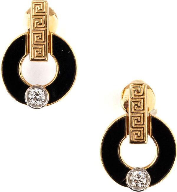 Серьги из красного золота 585 пробы c бриллиантами и ониксом