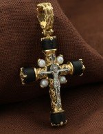 Крест из лимонного золота c ониксом и малахитом