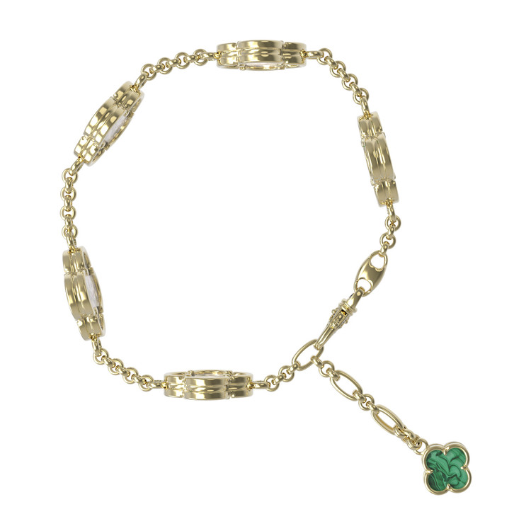 Браслет из лимонного золота 585 пробы c малахитом и перламутром