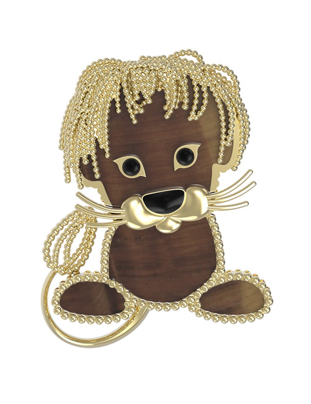 Брошь из лимонного золота c эмалью и тигровым глазом