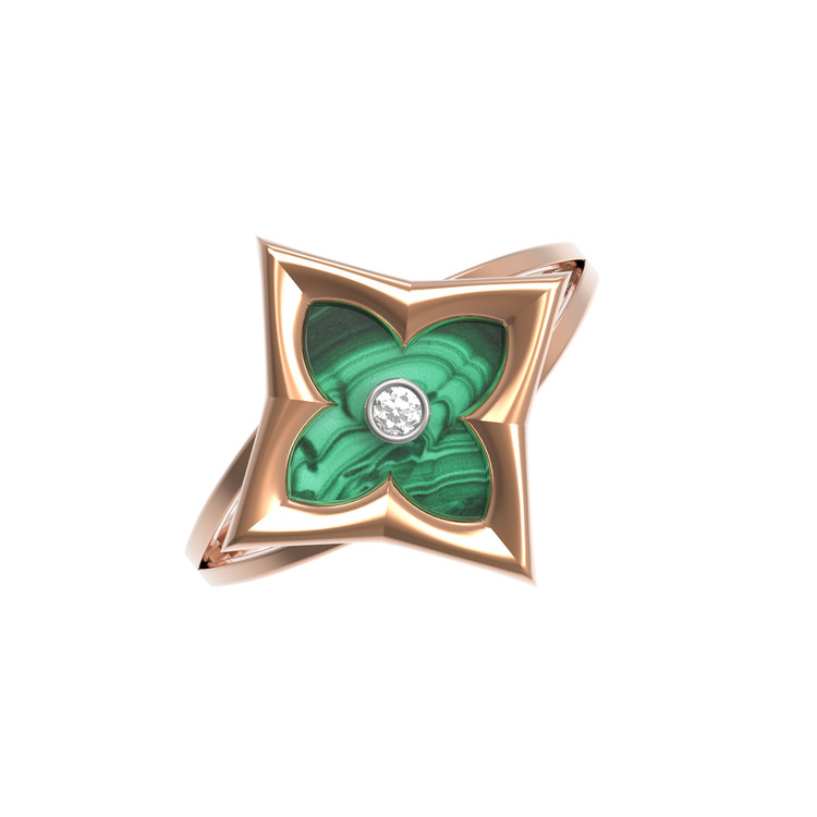 Кольцо из красного золота 585 пробы c бриллиантами и малахитом