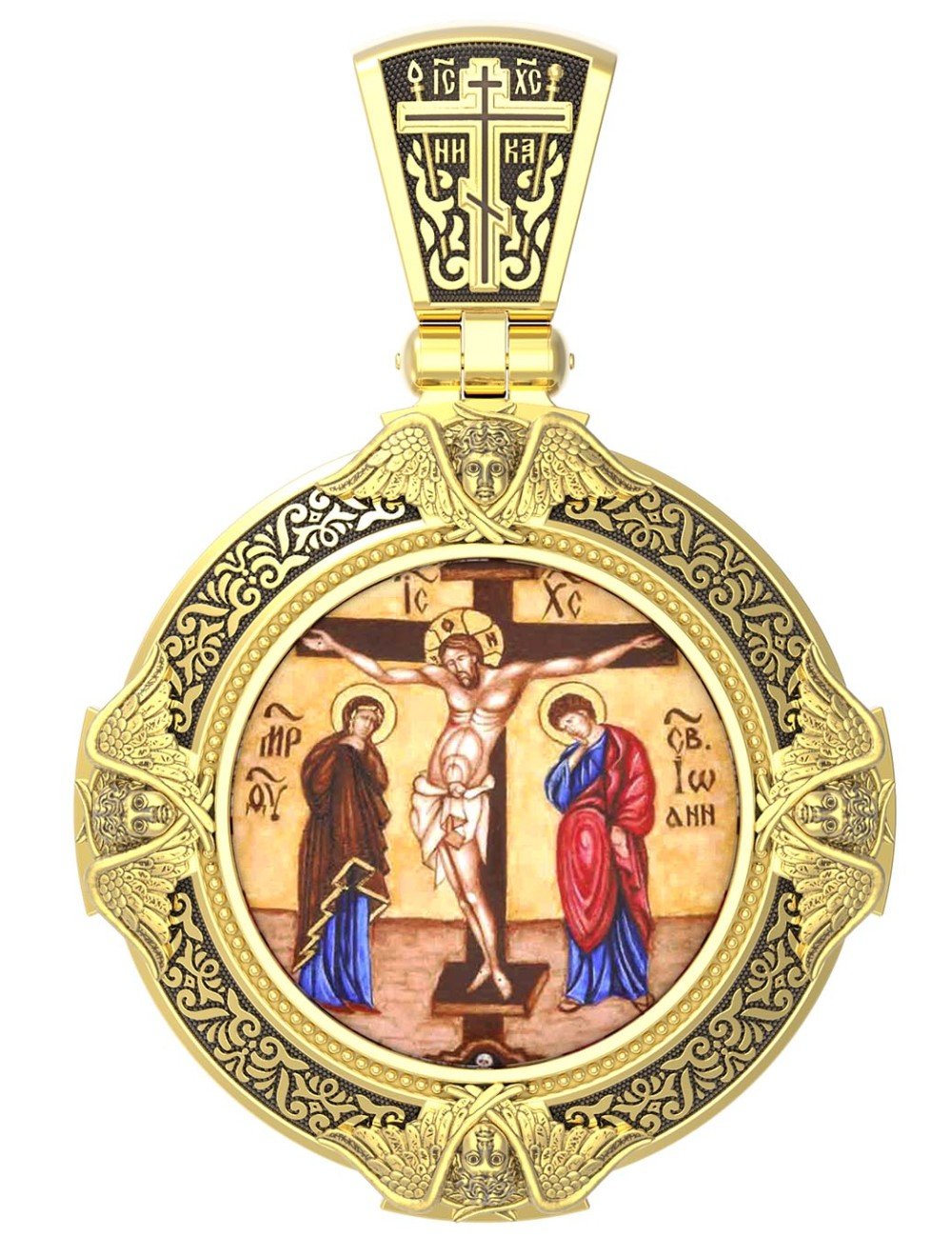 Образок из лимонного золота c эмалью, иконописью и темперой