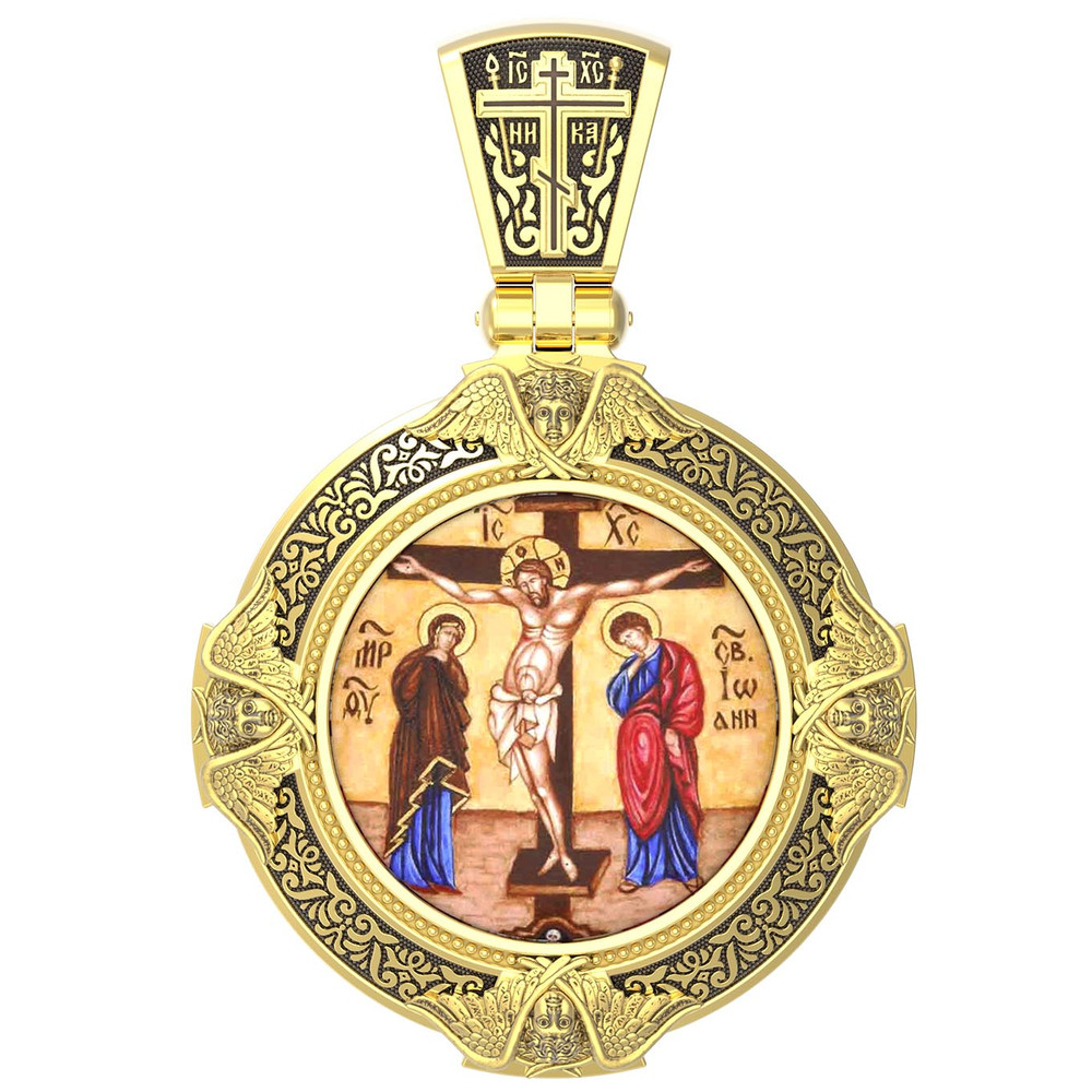 Нательная икона из лимонного золота 585 пробы c эмалью, иконописью и темперой