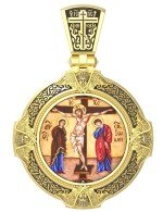 Образок из лимонного золота c эмалью, иконописью и темперой