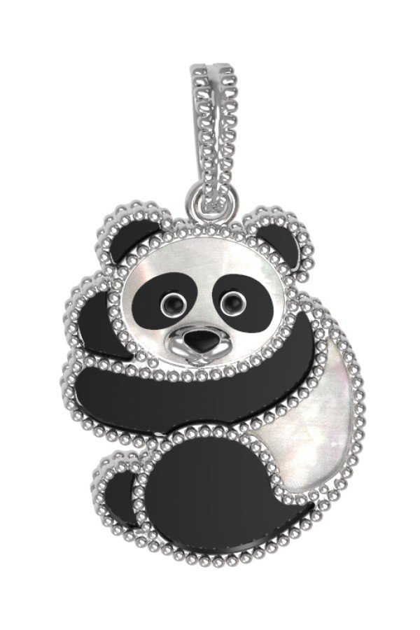 Подвеска из белого золота c эмалью, ониксом и перламутром