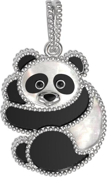 Подвеска из белого золота 585 пробы c эмалью, ониксом и перламутром