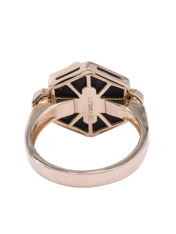 Кольцо из красного золота 585 пробы c бриллиантами и ониксом