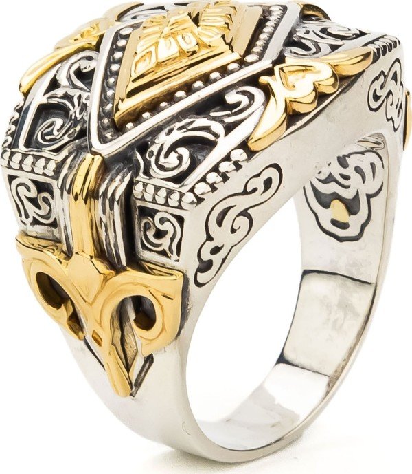 Кольцо из серебра и золота c рубином