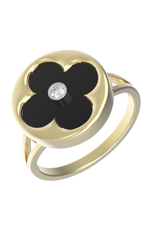 Кольцо из лимонного золота c бриллиантами и ониксом