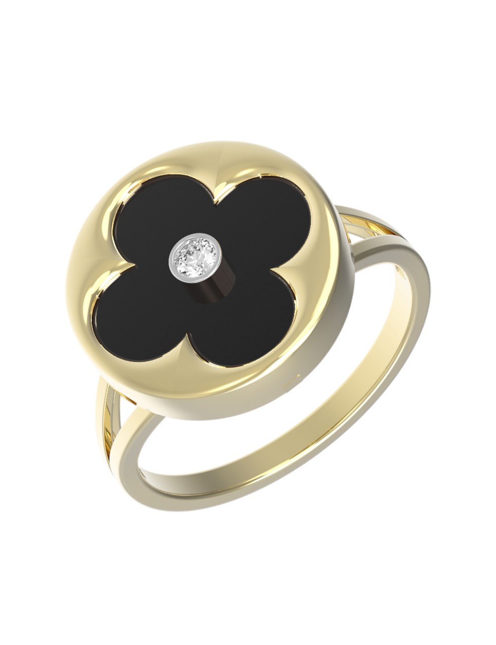 Кольцо из лимонного золота c бриллиантами и ониксом