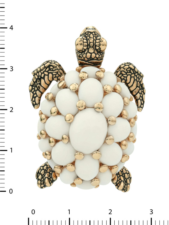 Брошь-подвеска из красного золота 585 пробы c эмалью и бивнем мамонта