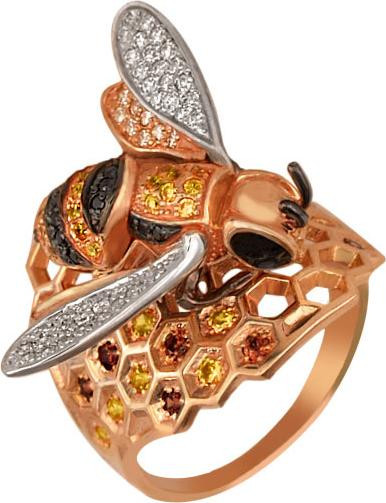 Кольцо из красного золота 585 пробы c эмалью и фианитом