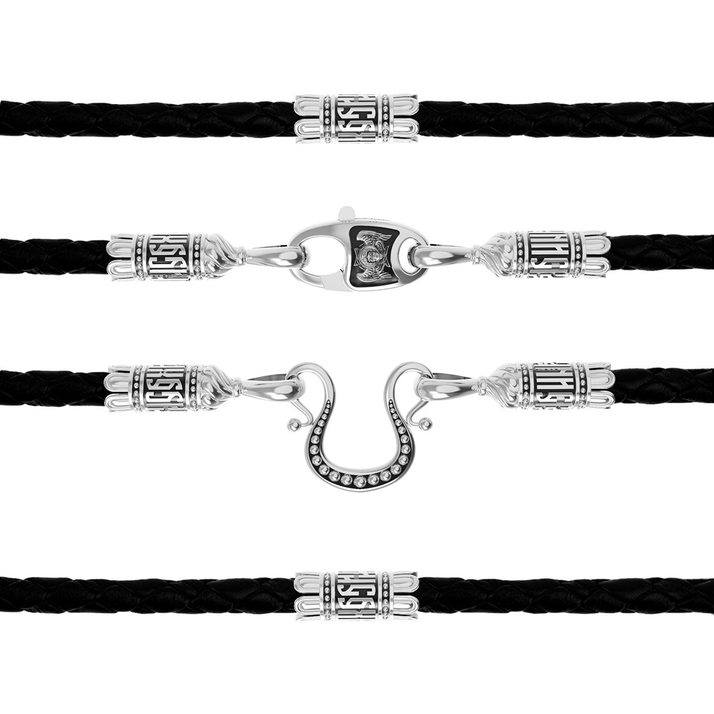 Цепь-шнурок кожа из белого золота 585 пробы c кожаным шнурком