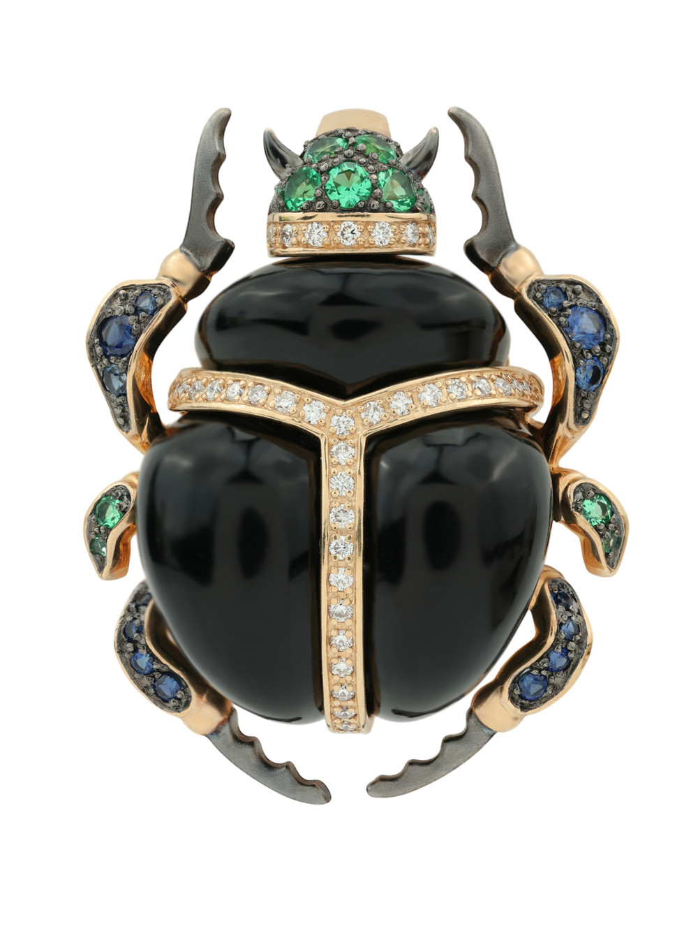 Подвеска из красного золота 585 пробы c бриллиантами, сапфиром, изумрудом и ониксом