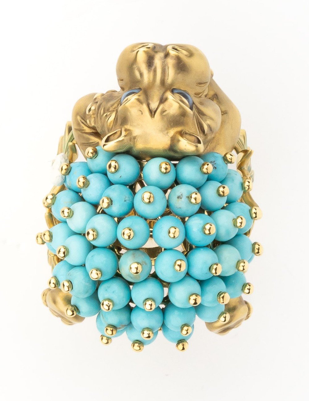 Кольцо из лимонного золота c эмалью и бирюзой