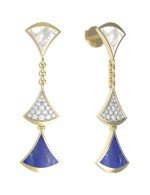 Серьги из лимонного золота c бриллиантами, лазуритом и перламутром
