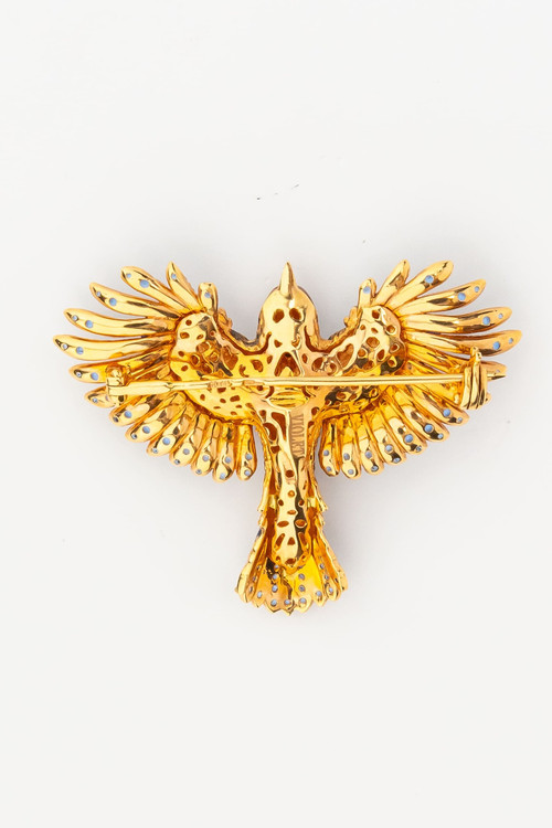 Брошь из красного золота 585 пробы c эмалью и фианитом