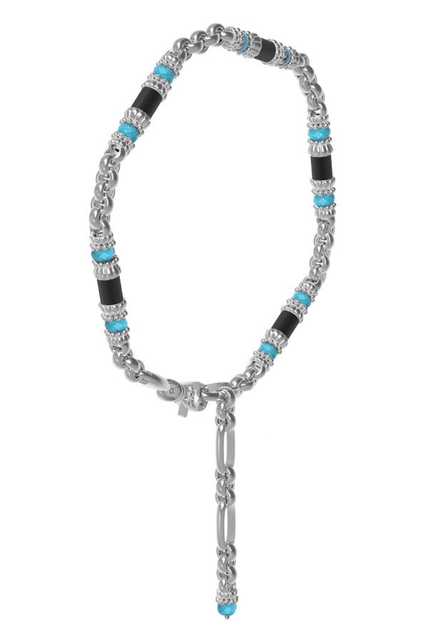 Браслет из белого золота c бирюзой и ониксом