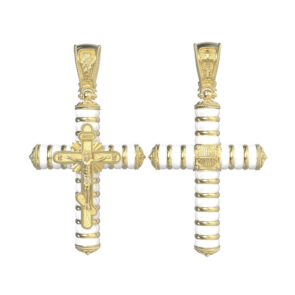 Крест из лимонного золота 585 пробы c агатом