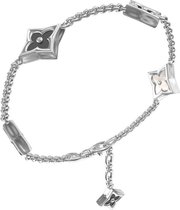 Браслет из белого золота 585 пробы c ониксом и перламутром