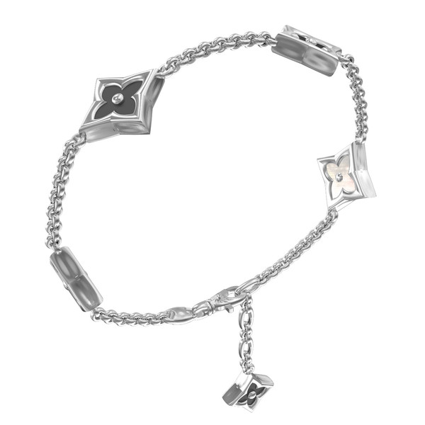 Браслет из белого золота 585 пробы c ониксом и перламутром