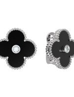 Серьги из белого золота c бриллиантами и ониксом