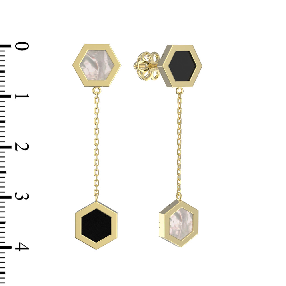 Серьги из лимонного золота 585 пробы c ониксом и перламутром