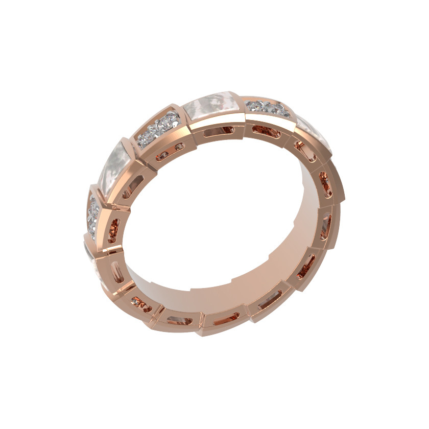 Кольцо из красного золота 585 пробы c бриллиантами и перламутром